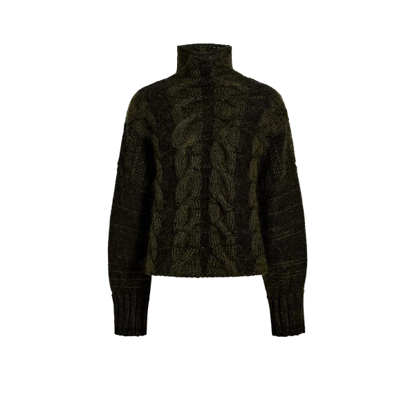 Khaite Nico Sweater in Black and Olive Multi | Knitwear | Luxury Shoes 