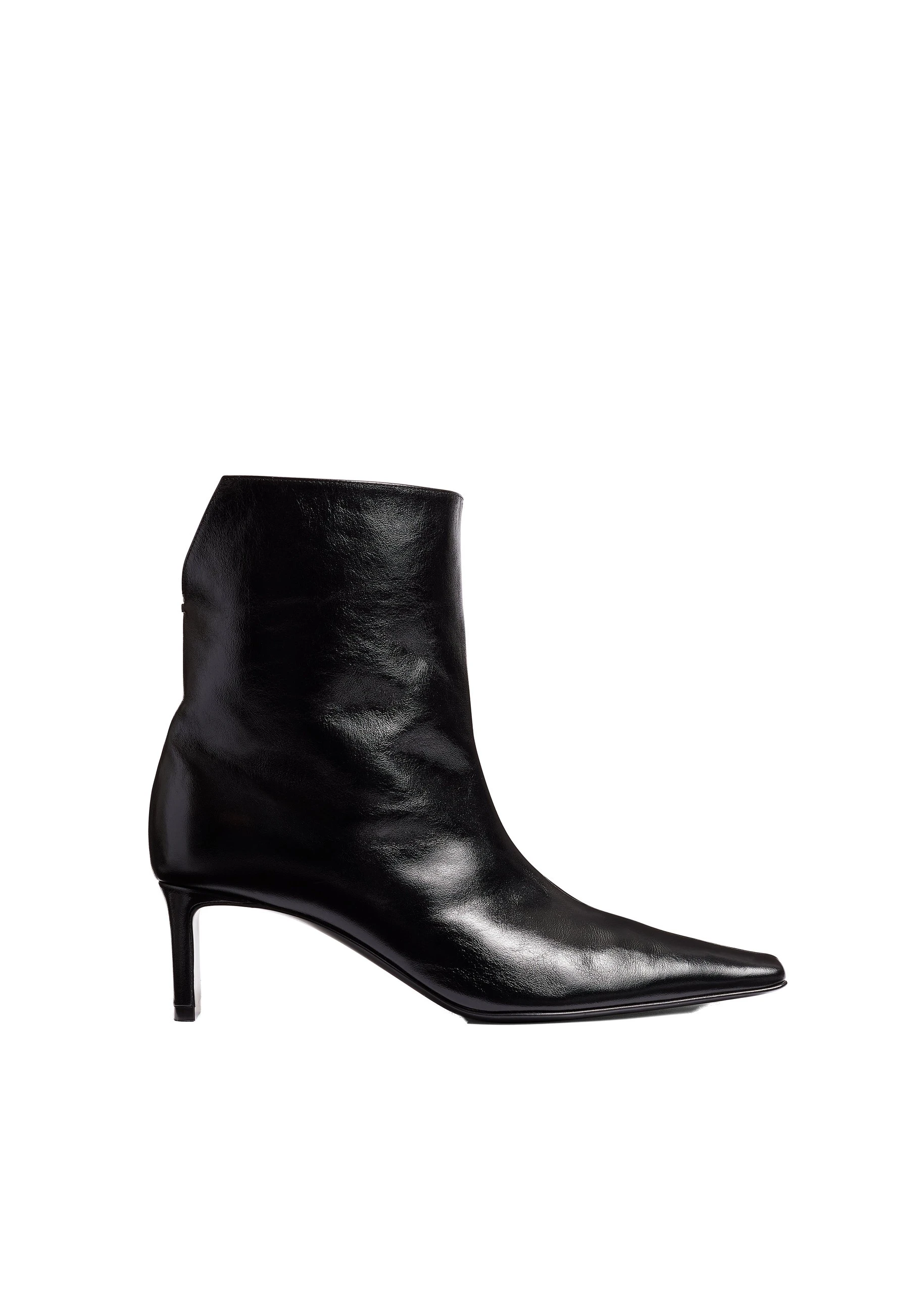 Khaite Ona Ankle Boot in Black Glazed Leather | Buy Shoes at Luxury Shoes Khaite Ona Ankle Boot in Black Glazed Leather