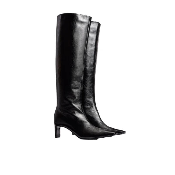 Ona Knee-High Boot in Black Glazed Leather - Image 2