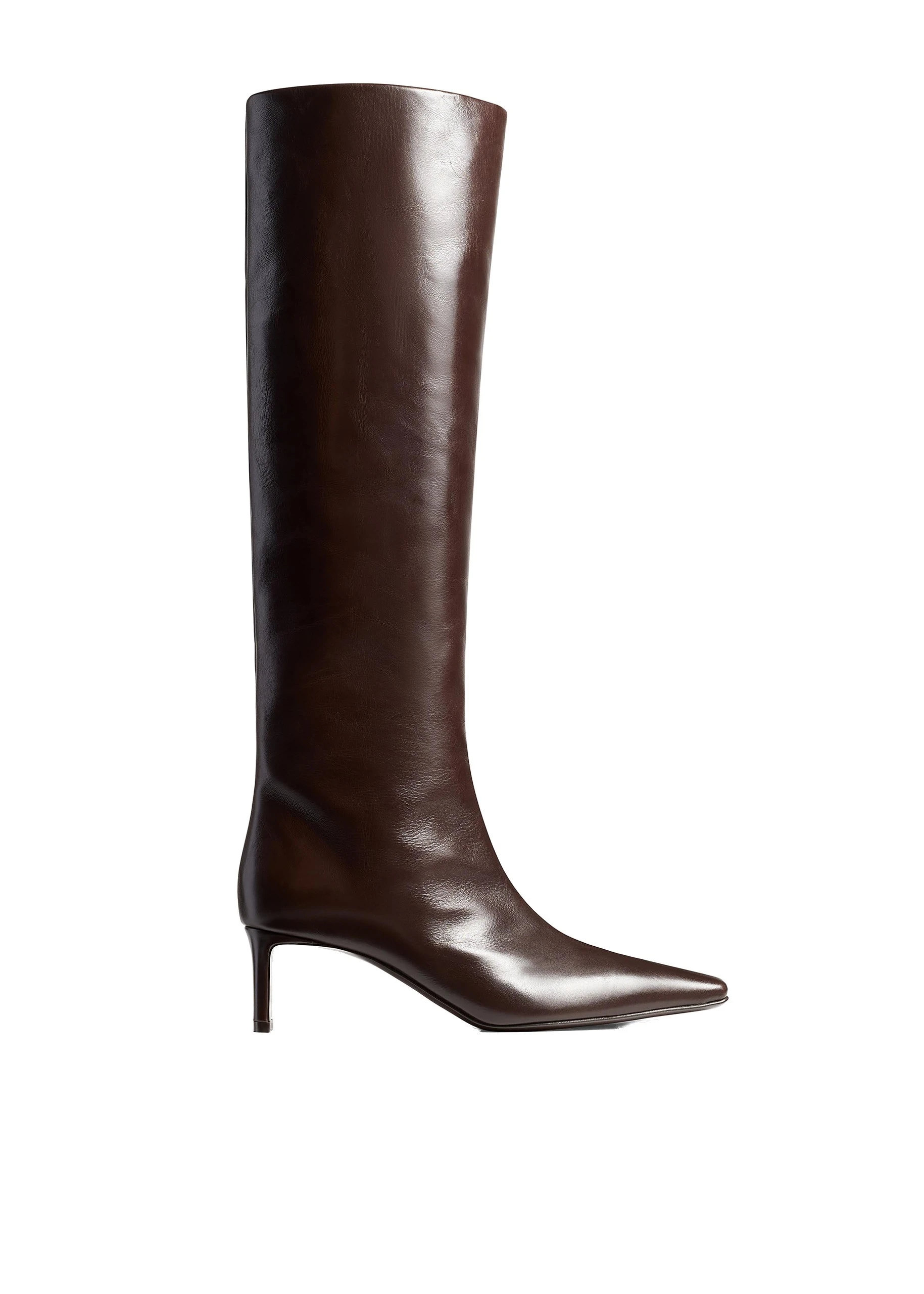Khaite Ona Knee-High Boot in Chocolate Glazed Leather | Buy Shoes at Luxury Shoes Khaite Ona Knee-High Boot in Chocolate Glazed Leather
