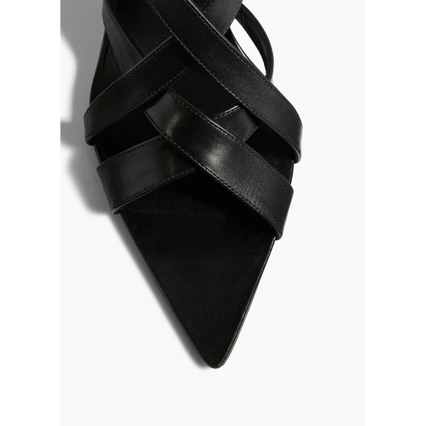 Sadie Kitten Heel Sandal in Black Glazed Leather - Image 5