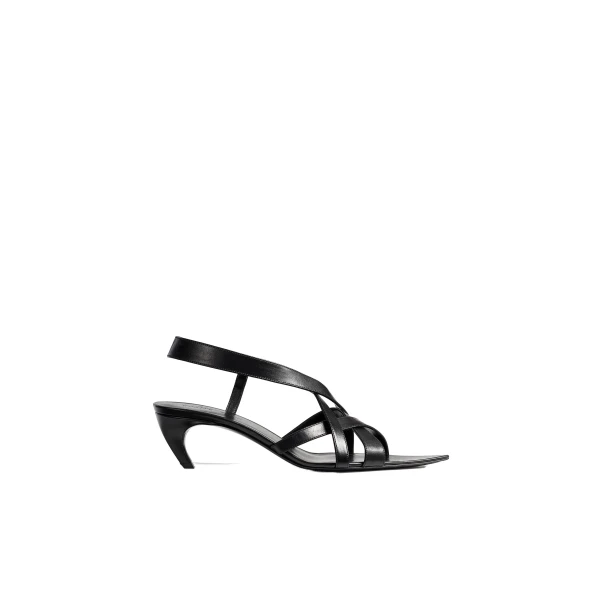 Sadie Kitten Heel Sandal in Black Glazed Leather