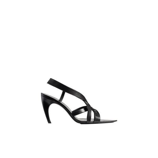 Khaite Sadie Sandal in Black Glazed Leather