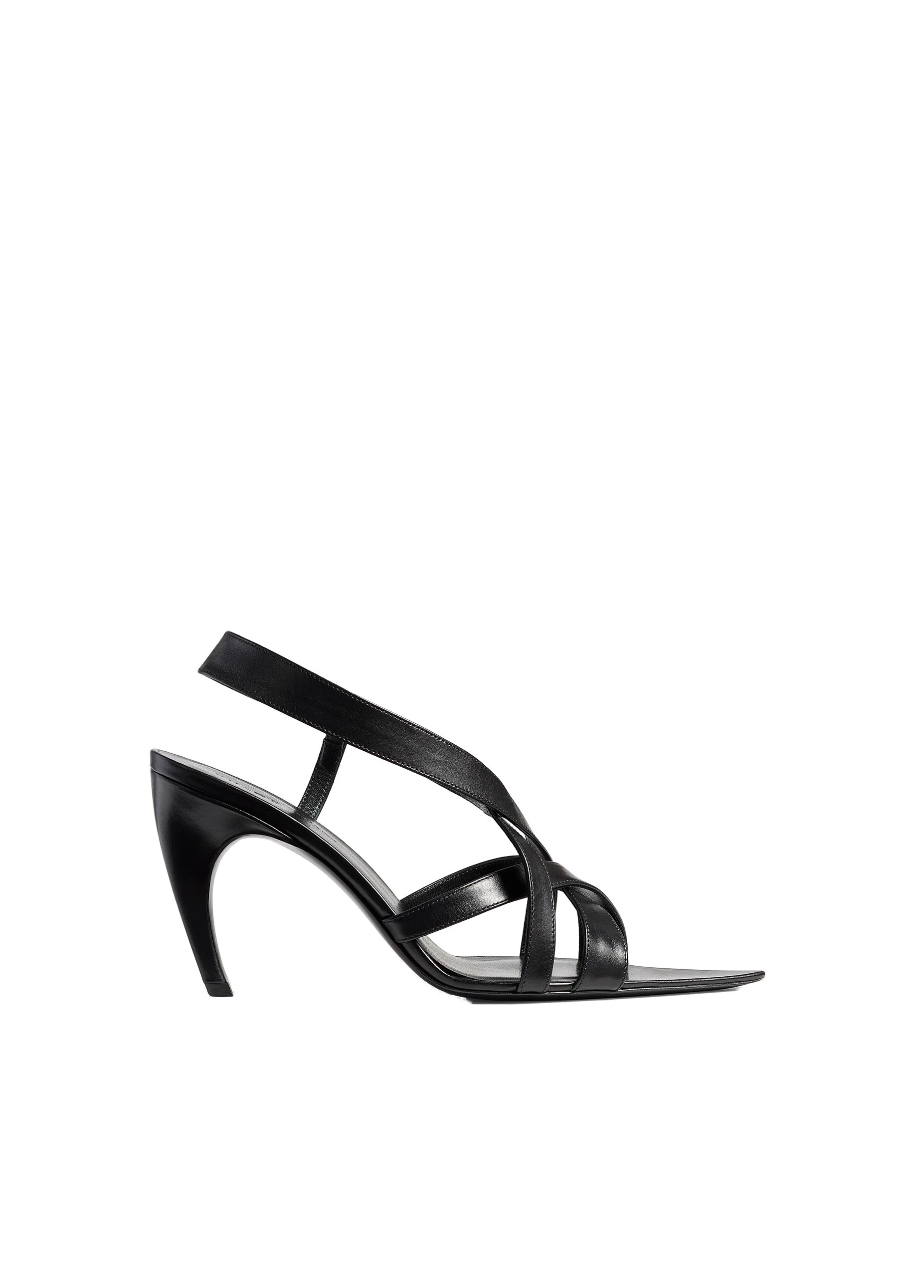 Khaite Sadie Sandal in Black Glazed Leather | Buy Shoes at Luxury Shoes Khaite Sadie Sandal in Black Glazed Leather
