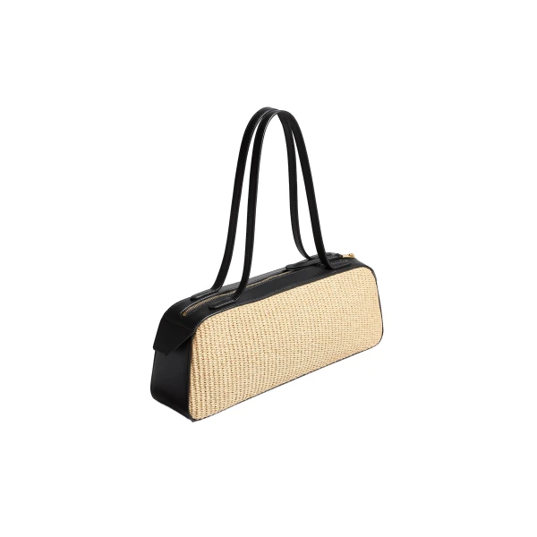 Simona Shoulder Bag in Natural Raffia with Black Leather - Image 2