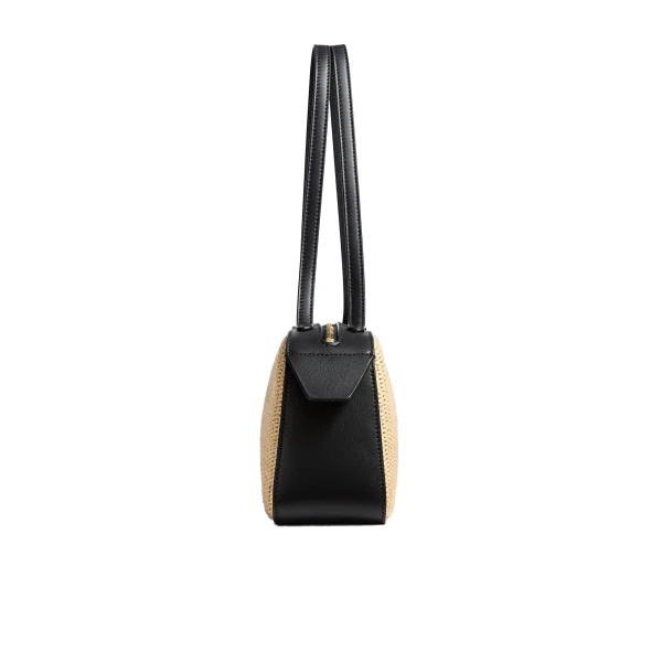 Simona Shoulder Bag in Natural Raffia with Black Leather - Image 3