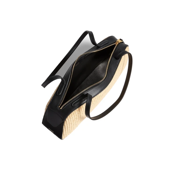 Simona Shoulder Bag in Natural Raffia with Black Leather - Image 4