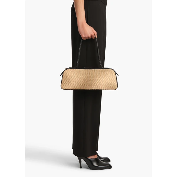 Simona Shoulder Bag in Natural Raffia with Black Leather - Image 5