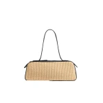 Khaite Simona Shoulder Bag in Natural Raffia with Black Leather