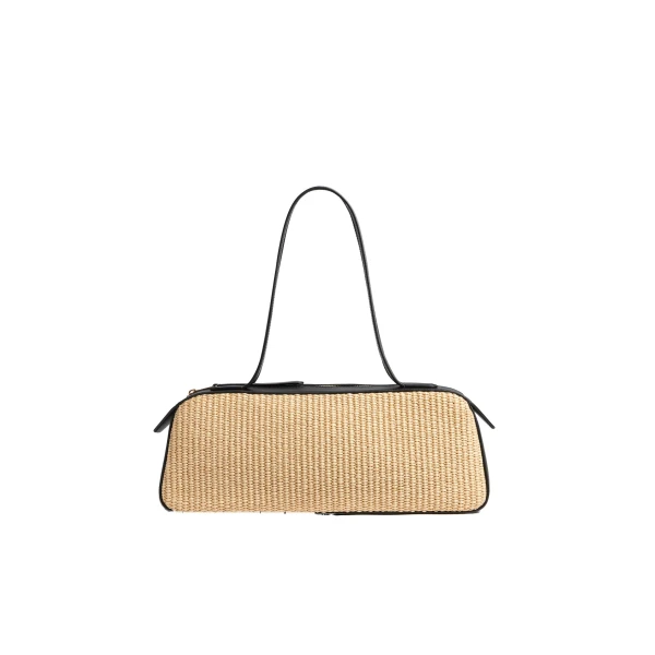 Simona Shoulder Bag in Natural Raffia with Black Leather