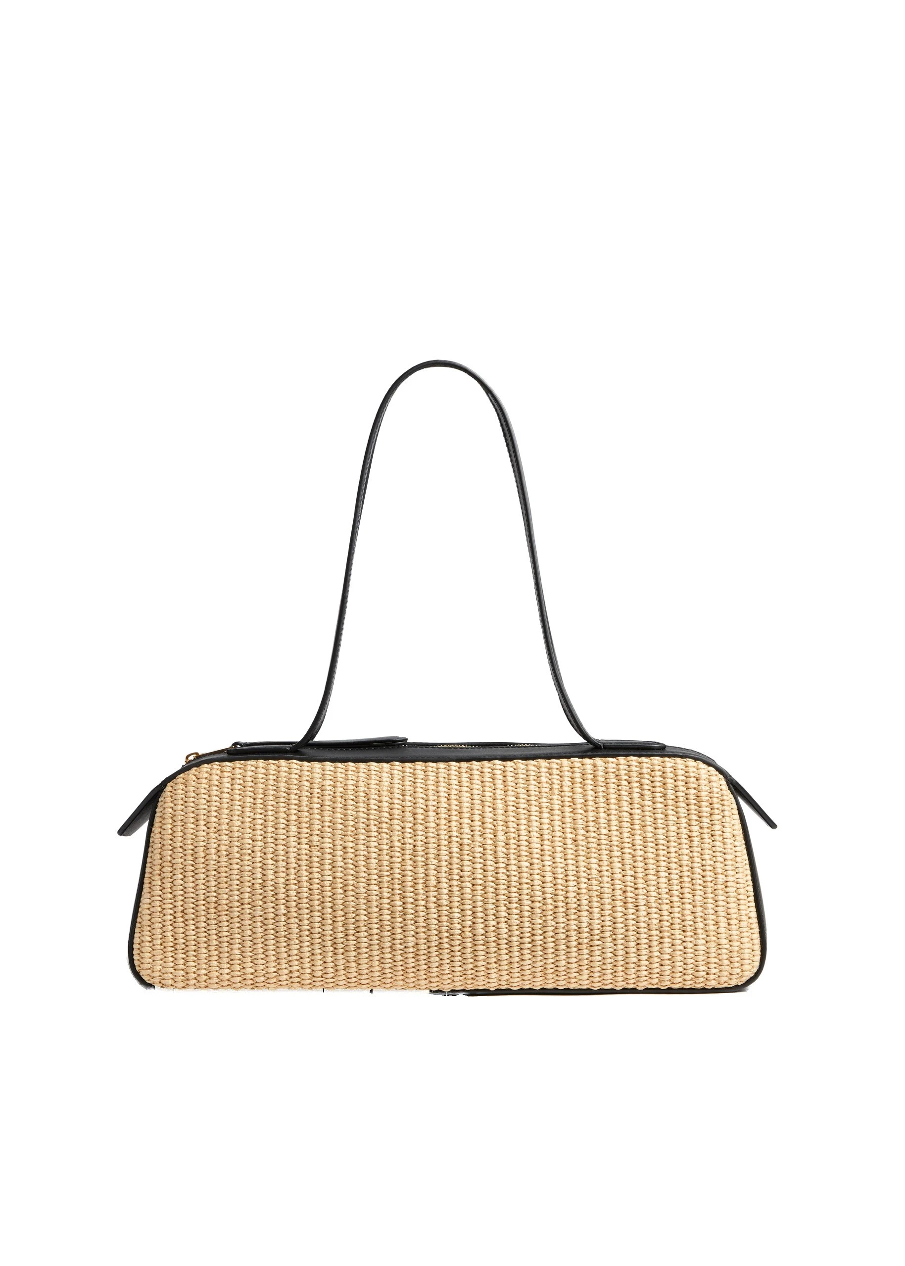 Khaite Simona Shoulder Bag in Natural Raffia with Black Leather | Buy Bags at Luxury Shoes Khaite Simona Shoulder Bag in Natural Raffia with Black Leather