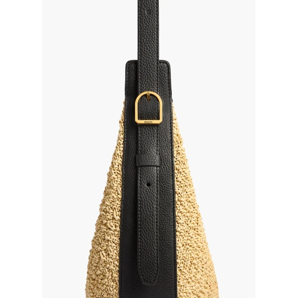 Small Augustina Crossbody Bag in Natural Raffia and Black Leather - Image 4