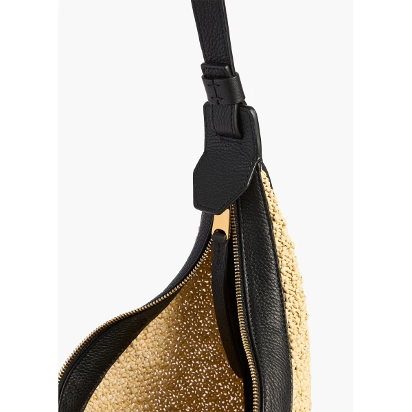 Small Augustina Crossbody Bag in Natural Raffia and Black Leather - Image 5