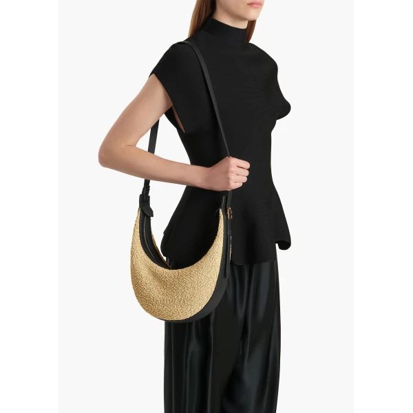 Small Augustina Crossbody Bag in Natural Raffia and Black Leather - Image 6