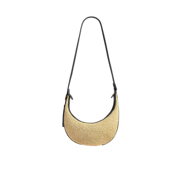 Small Augustina Crossbody Bag in Natural Raffia and Black Leather