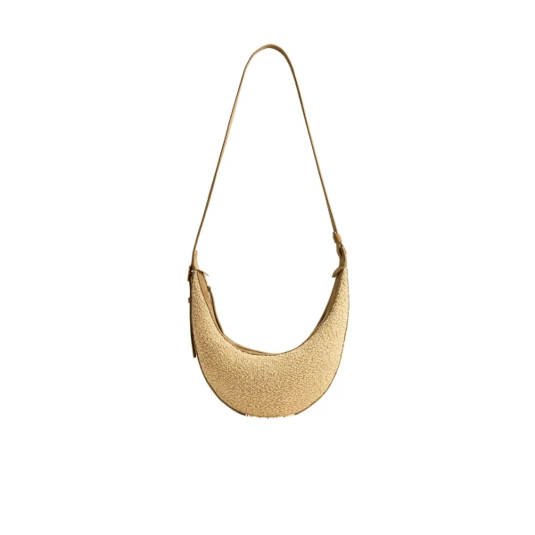 Small Augustina Crossbody Bag in Wheat Suede and Natural Raffia - Image 2
