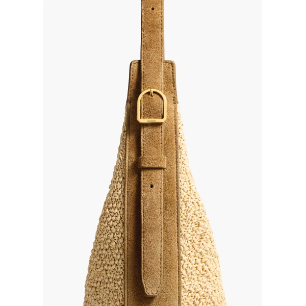 Small Augustina Crossbody Bag in Wheat Suede and Natural Raffia - Image 3