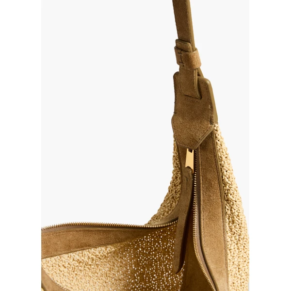 Small Augustina Crossbody Bag in Wheat Suede and Natural Raffia - Image 4