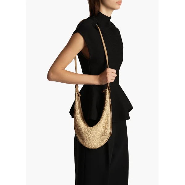 Small Augustina Crossbody Bag in Wheat Suede and Natural Raffia - Image 5