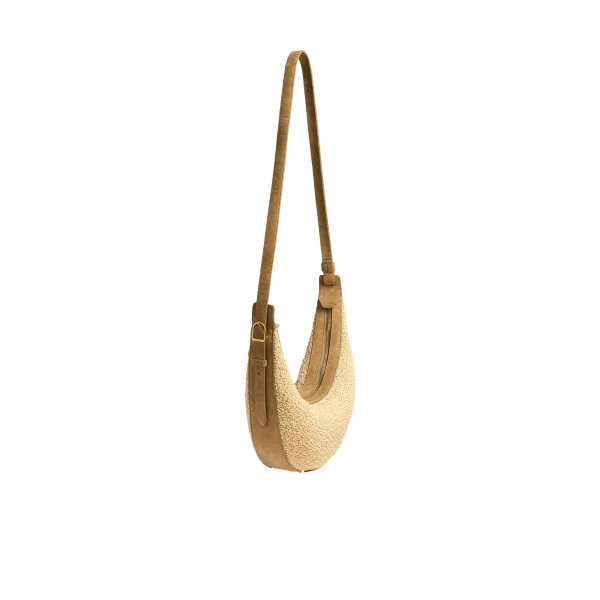 Small Augustina Crossbody Bag in Wheat Suede and Natural Raffia