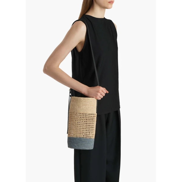 Small Billie Bucket Bag in Natural and Lead Raffia - Image 3