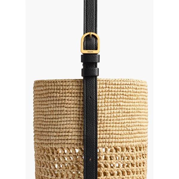 Small Billie Bucket Bag in Natural and Lead Raffia - Image 4