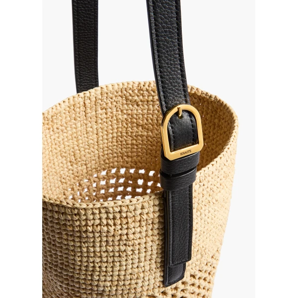 Small Billie Bucket Bag in Natural and Lead Raffia - Image 5