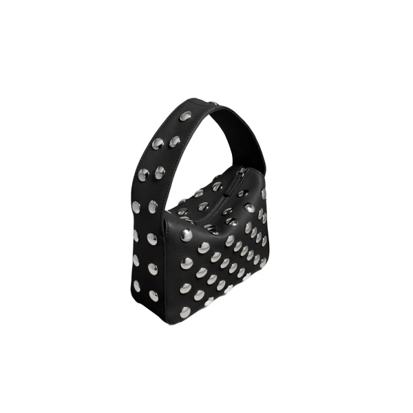 Small Elena Bag in Black Pebbled Leather with Studs - Image 2