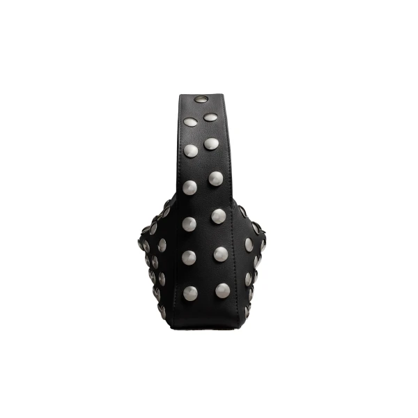 Small Elena Bag in Black Pebbled Leather with Studs - Image 3