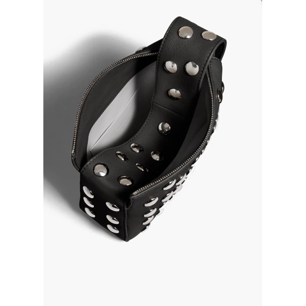 Small Elena Bag in Black Pebbled Leather with Studs - Image 4