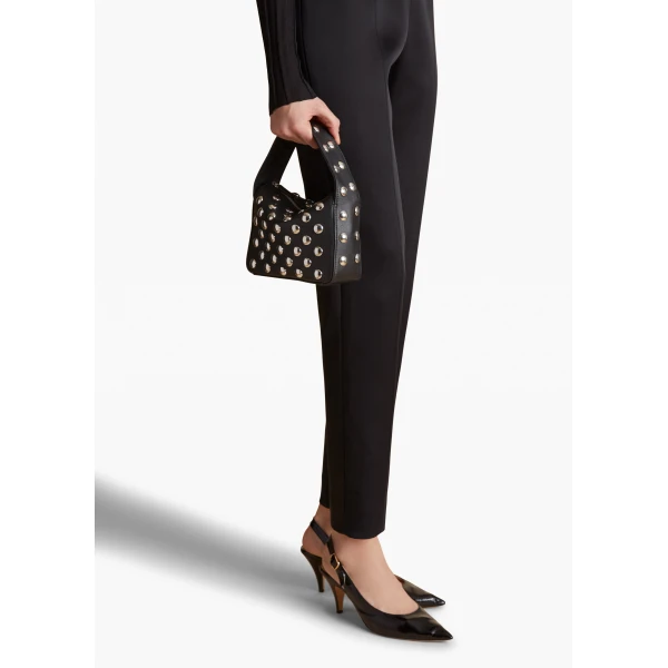 Small Elena Bag in Black Pebbled Leather with Studs - Image 5