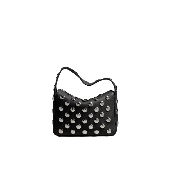 Khaite Small Elena Bag in Black Pebbled Leather with Studs