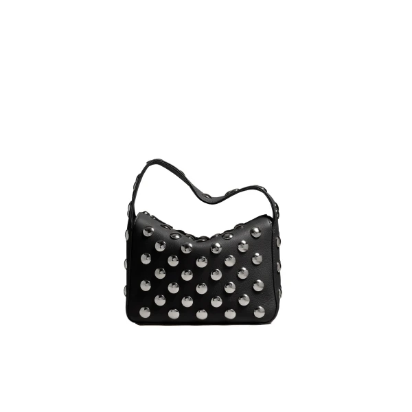 Small Elena Bag in Black Pebbled Leather with Studs