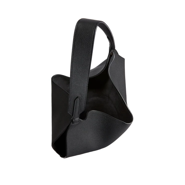 Small Lotus Tote in Black Pebbled Leather - Image 3