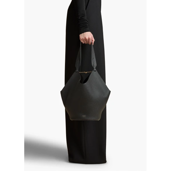 Small Lotus Tote in Black Pebbled Leather - Image 5