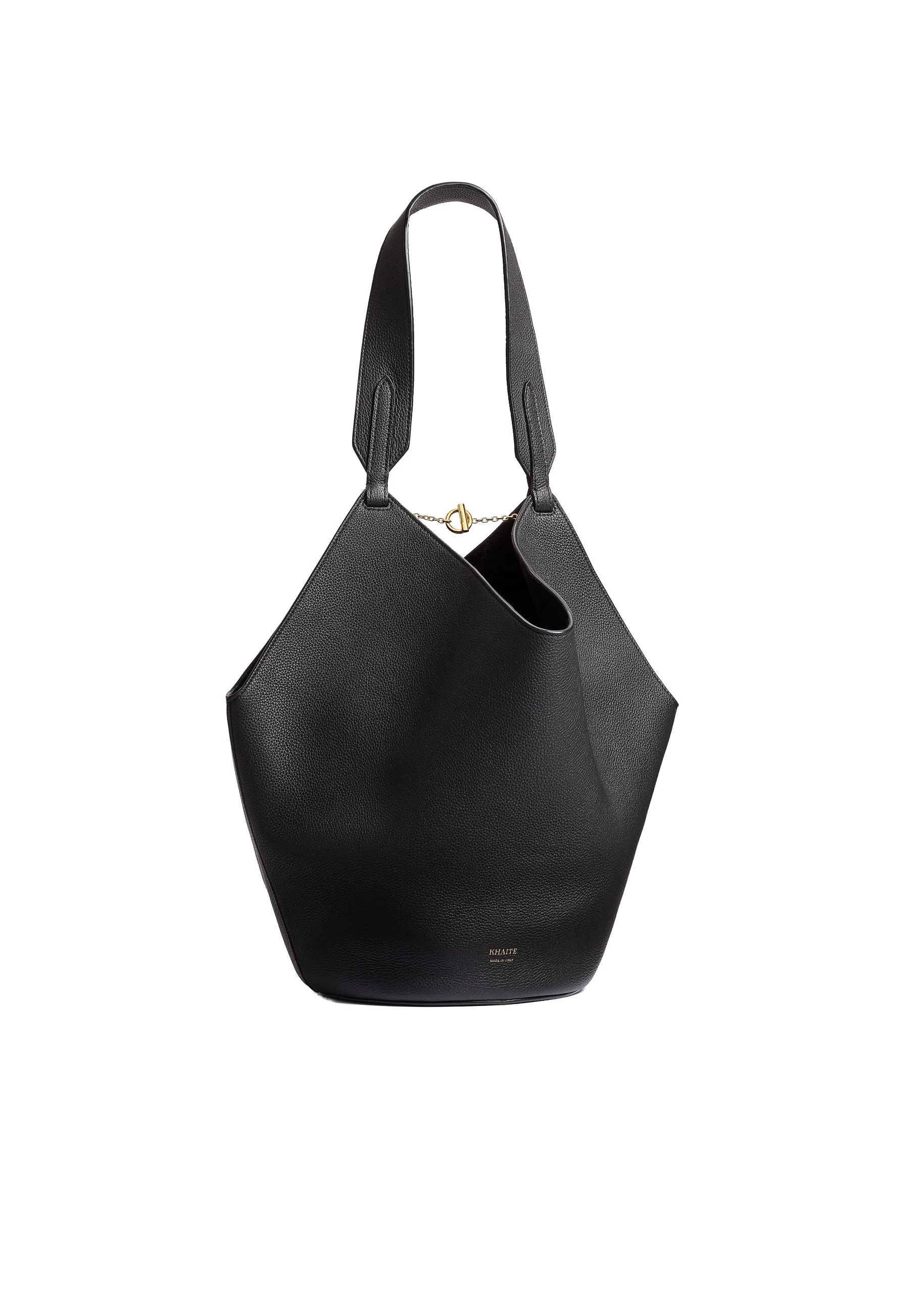 Khaite Small Lotus Tote in Black Pebbled Leather | Buy Bags at Luxury Shoes Khaite Small Lotus Tote in Black Pebbled Leather