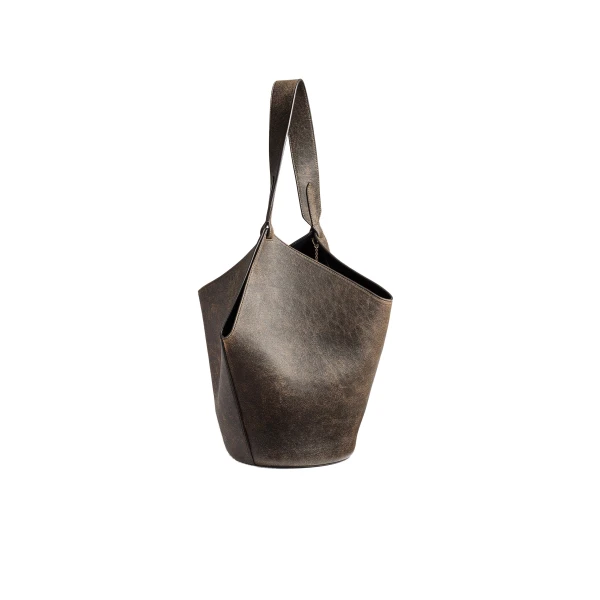 Small Lotus Tote in Natural and Black Distressed Leather - Image 2