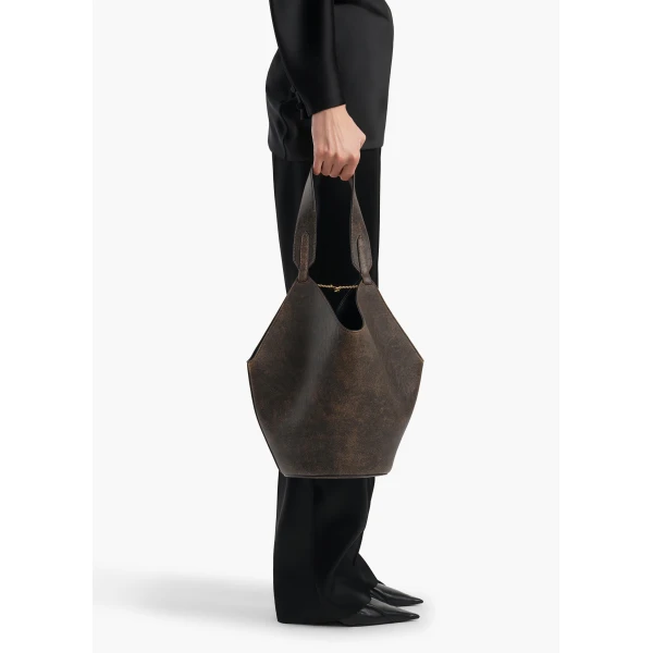 Small Lotus Tote in Natural and Black Distressed Leather - Image 3