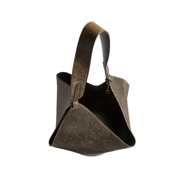 Small Lotus Tote in Natural and Black Distressed Leather - Image 5