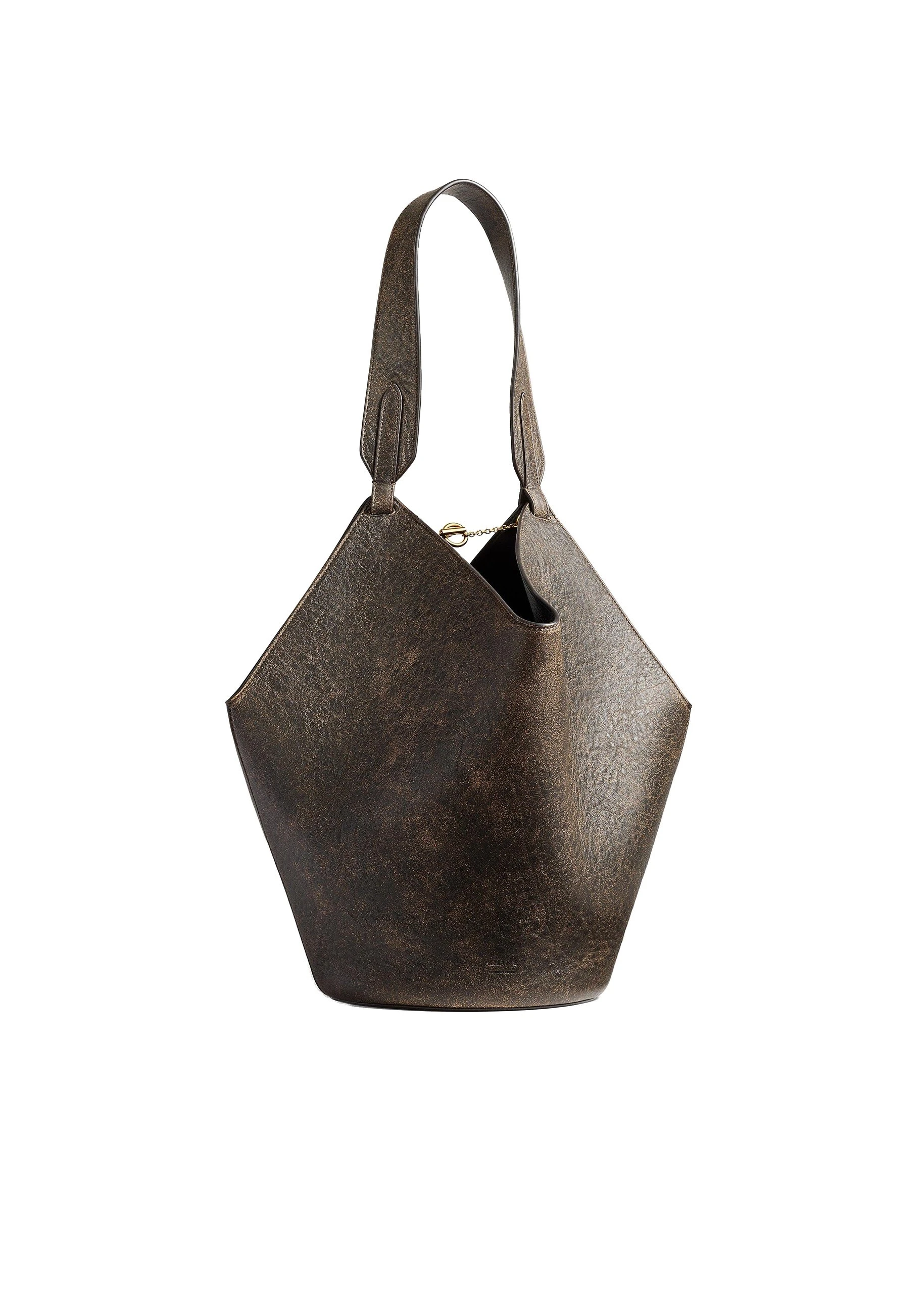 Khaite Small Lotus Tote in Natural and Black Distressed Leather | Buy Bags at Luxury Shoes Khaite Small Lotus Tote in Natural and Black Distressed Leather