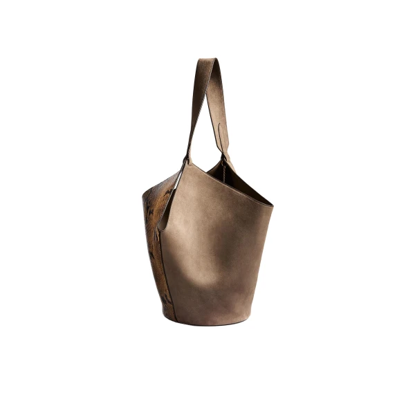 Small Lotus Tote in Python-Embossed Taupe and Morning Dove - Image 2