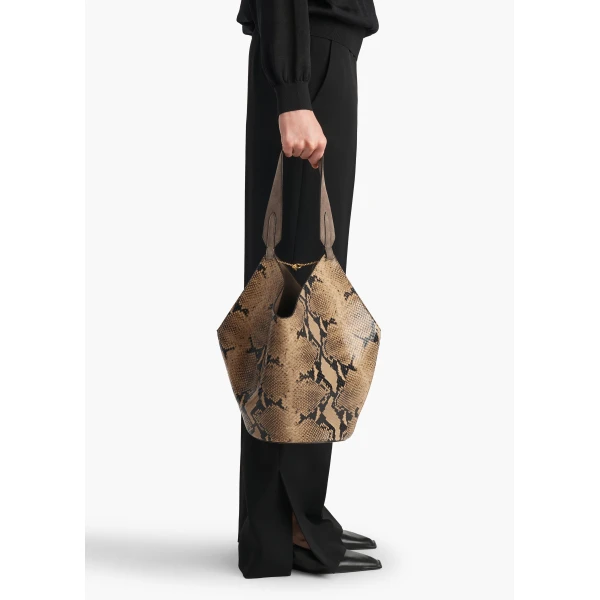 Small Lotus Tote in Python-Embossed Taupe and Morning Dove - Image 3