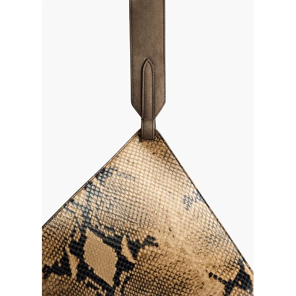 Small Lotus Tote in Python-Embossed Taupe and Morning Dove - Image 4