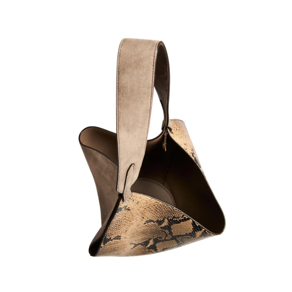Small Lotus Tote in Python-Embossed Taupe and Morning Dove - Image 5