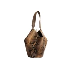 Khaite Small Lotus Tote in Python-Embossed Taupe and Morning Dove