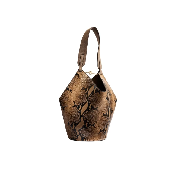 Small Lotus Tote in Python-Embossed Taupe and Morning Dove