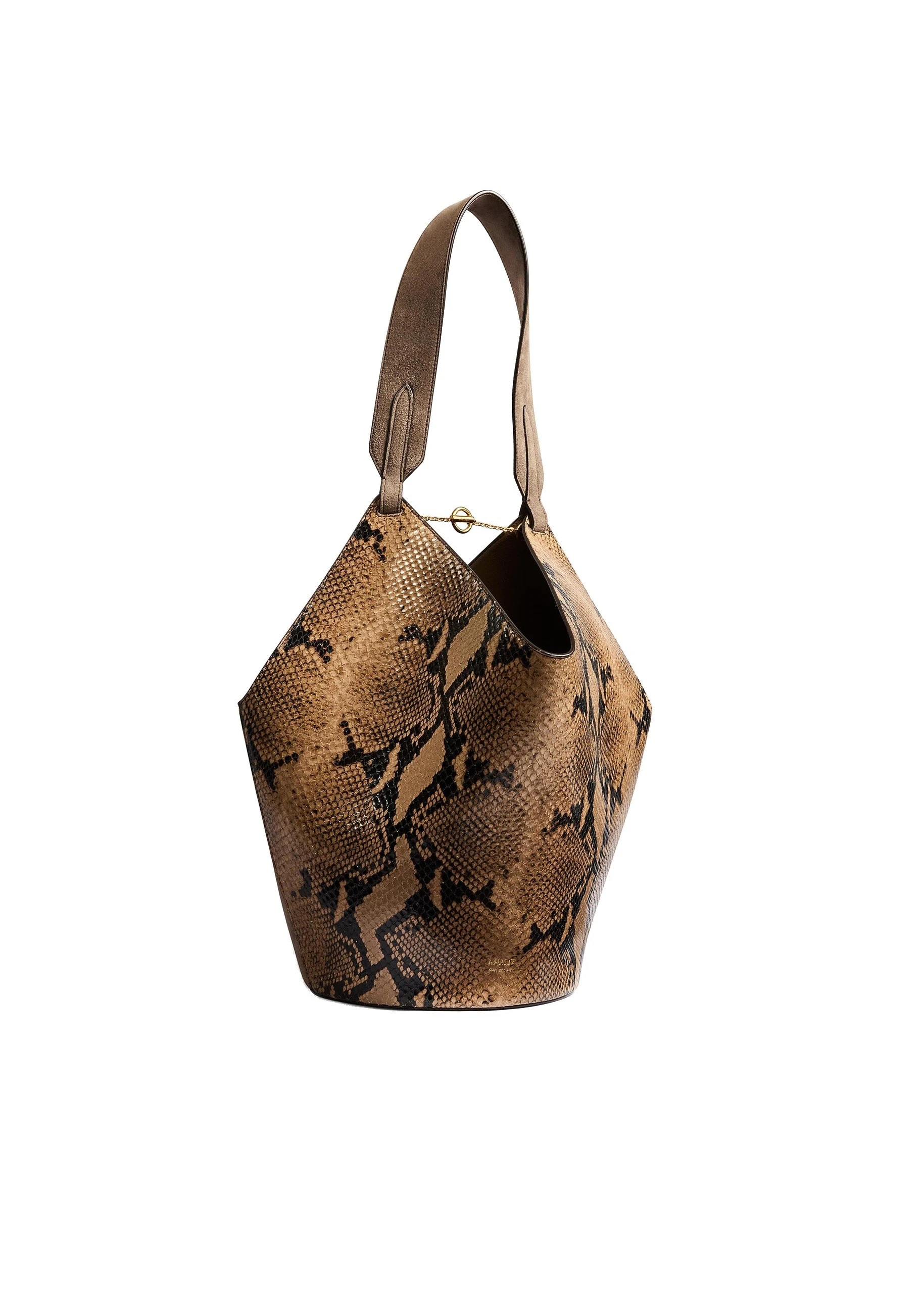 Khaite Small Lotus Tote in Python-Embossed Taupe and Morning Dove | Buy Bags at Luxury Shoes Khaite Small Lotus Tote in Python-Embossed Taupe and Morning Dove
