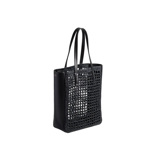 Small Zoe Tote in Black Raffia with Black Leather - Image 2