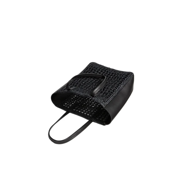 Small Zoe Tote in Black Raffia with Black Leather - Image 3