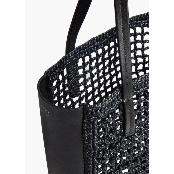 Small Zoe Tote in Black Raffia with Black Leather - Image 4